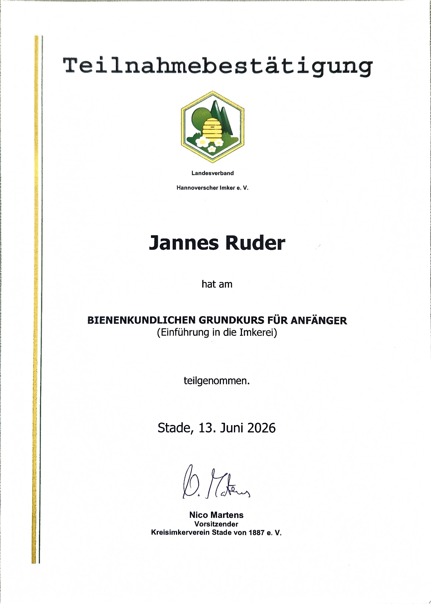 Bestätigung Jannes